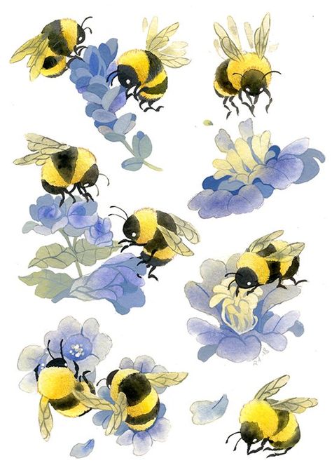 Bumble Bee Art, Bee Drawing, Bee Painting, Posca Art, Bee Tattoo, Bumble Bees, Bee Art, Save The Bees, Watercolor Inspiration