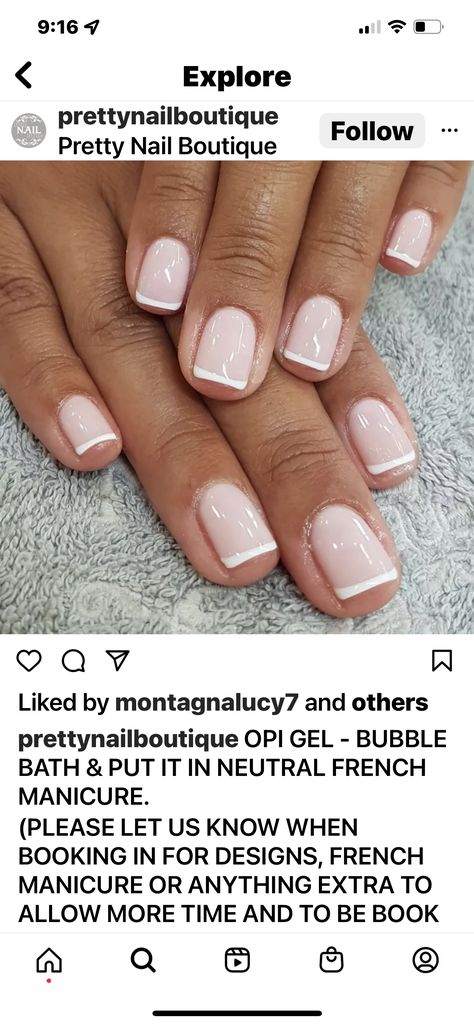 Sheer Manicure Natural, French Manicure With Bubble Bath Opi, Opi Gel French Manicure Colors, Milky Pink French Manicure, Opi French Manicure Colors, Bubble Bath French Nails, French Tip Shellac Nails, French Shellac Nails, Funny Bunny French Nails