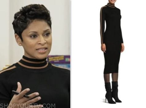 CBS Mornings: December 2023 Jericka Duncan's Black and Tan Contrast Trim Knit Turtleneck Dress Jericka Duncan, Knit Turtleneck Dress, Turtleneck Dress, December 2023, Knit Turtleneck, Turtle Neck Dress, Contrast Trim, Black And Tan, Fashion Looks