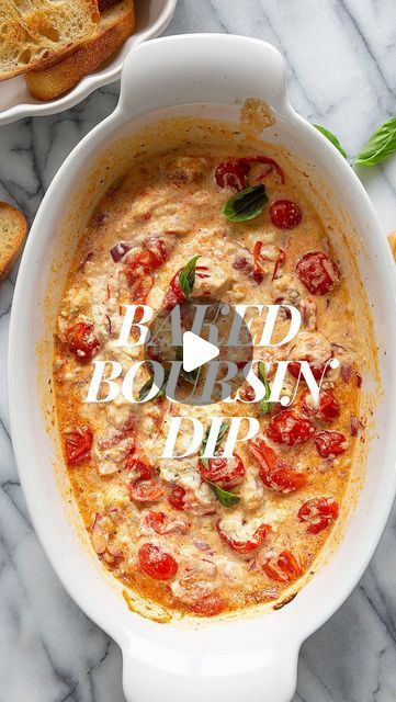 Unique Dip Recipes, Boursin Cheese Recipes Appetizer Ideas, Brie Cheese Dip, Boursin Dip, Boursin Cheese Appetizers, Baked Boursin Pasta, Boursin Pasta Recipe, Baked Boursin, Baked Dip