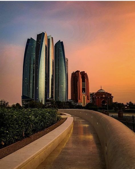 A beautiful sunset in Abu Dhabi ( Jumeiraheithad towers ) Arab Emirates, United Arab Emirates, Beautiful Sunset, Abu Dhabi, Tower, The Unit, Quick Saves