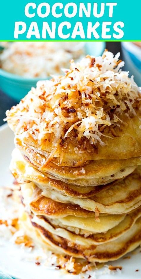 These Coconut Pancakes have so much coconut flavor! #coconut #pancakes #breakfast #brunch Coconut Milk Pancakes, Pancakes Syrup, Gourmet Pancakes, French Toast Pancakes, Coconut Pancakes, Savory Cakes, Pancake Recipes, Waffle Mix, Breakfast Pancakes