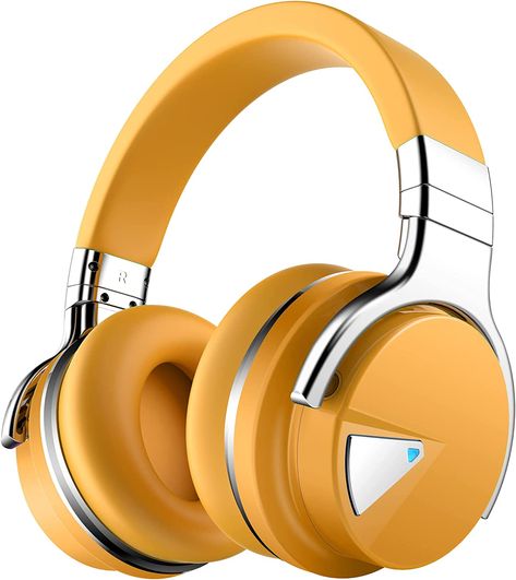 Yellow future looking noise cancelling headphones. https://amzn.to/425vFEA Headphones Bluetooth, Headphones With Microphone, Headphone With Mic, Adjustable Headband, Sports Headphones, Noise Cancelling Headphones, Travel Work, Black Headphones, Bluetooth Headphones Wireless