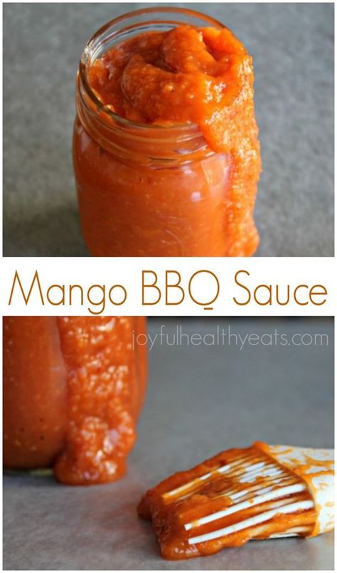 A fun tropical twist on plain old BBQ sauce... Homemade Mango BBQ Sauce. | www.joyfulhealthyeats.com Mango Recipe, Homemade Bbq Sauce Recipe, Salsa Sauce, Mango Sauce, Bbq Sauces, Homemade Condiments, Marinade Sauce, Bbq Sauce Recipe, Tropical Twist