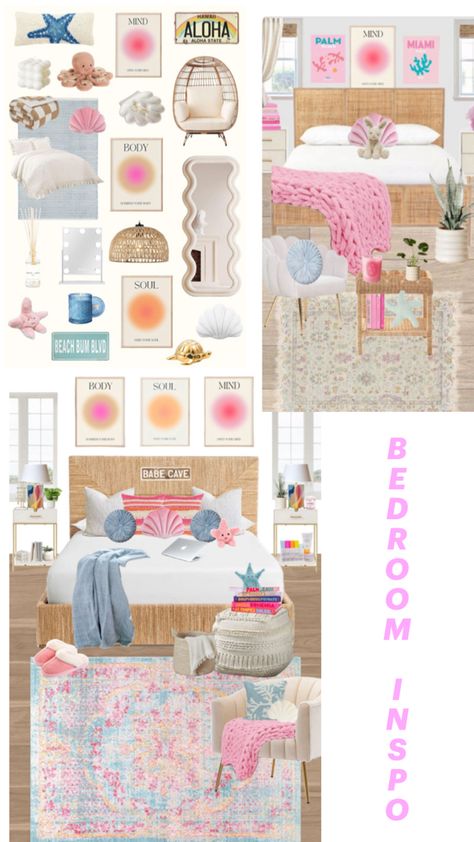 Bright Beachy Bedroom, Beachy Pink Bedroom, Pink Costal Room, Coastal Bedrooms Ideas, Coastal Pink Bedroom, Pink Beachy Room, Room Ideas Beachy, Comfy Room Ideas, Coastal Room Decor