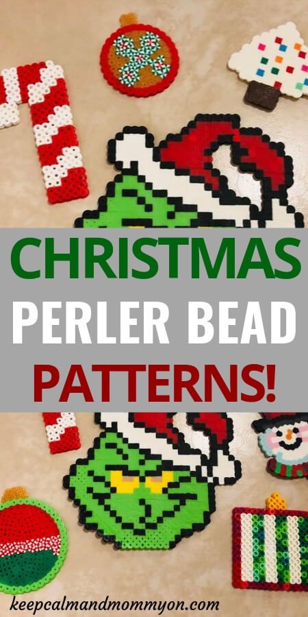 Christmas Perler Beads! - Keep Calm And Mommy On - Christmas Crafts - Christmas Perler Bead Patterns - Christmas Activities For Kids - Perler Bead Ideas - Perler Bead Designs - Perler Bead Patterns Bead Pegboard Ideas, Peeler Bead Christmas Ornaments Pattern, Small Christmas Perler Bead Patterns, Disney Christmas Perler Bead Patterns, Candy Cane Perler Bead Patterns, Perler Christmas Patterns, Easy Christmas Perler Bead Pattern, Grinch Perler Beads, Perler Christmas Ornaments