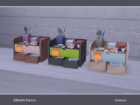 Wooden decorative desk organizer with office accessories. Part of Alberta Decor set. 3 color variations. Category: Decorative - Clutter. Found in TSR Category 'Sims 4 Clutter' Sims 4 Office Clutter, Sims 4 College, Cc Packs, Resource Furniture, Sims 4 Clutter, Mod Decor, Sims 4 Game Mods, Sims 4 Cc Skin, Decor Desk