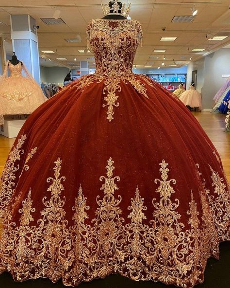 Red N Gold Quince Dresses, Quinceanera Red And Gold Dresses, Dark Red With Gold Quinceanera Dresses, Quince Royalty Theme, Burnt Orange Quinceanera Dress, Quince Dresses Burgundy And Gold, Red And Gold Dama Dresses, Quinceanera Dresses Burgundy And Gold, Dark Red And Gold Quinceanera Dresses