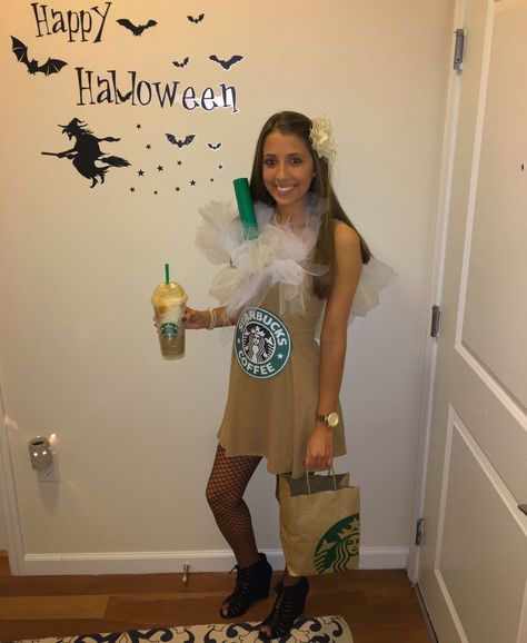 Starbucks Halloween costume frappucino college teenager girls woman DIY Fun Diy Halloween Costumes, Starbucks Halloween Costume, Diy Halloween Costumes For Girls, Starbucks Costume, Food Halloween Costumes, Teenage Halloween Costumes, Halloween Costumes For Work, Starbucks Halloween, Diy Halloween Costumes For Kids