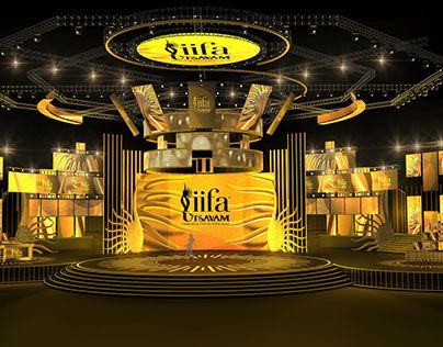 IFFA Utsavam Stage Ideas, Concert Stage Design, Tv Set Design, Tv Studio, Stage Set Design, Awards Night, Concert Stage, Dj Booth, Business Banner