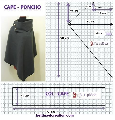 Voilà, Isabelle comme promis je te poste cet article avec le tutoriel gratuit de ma cape.   Je l'avais r�éalisée lors de mes cours de débu... Poncho Pattern Sewing, Diy Cape, Estilo Hippie, Sewing Tutorials Free, Poncho Pattern, Couture Mode, Couture Sewing, Poncho Cape, Fashion Sewing Pattern