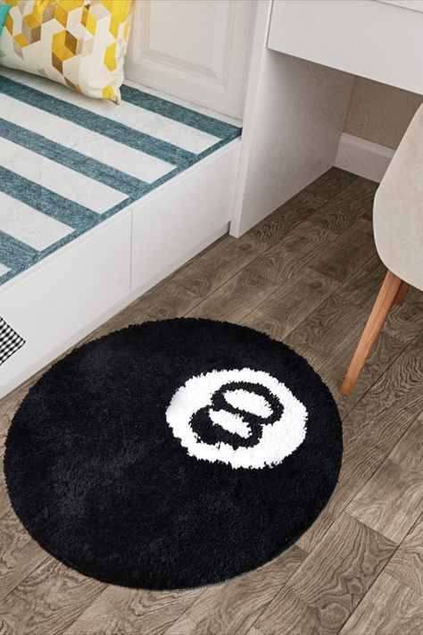 colorthesports 8 Ball Rug, 24" Black Round Rug Billboard Pool 8 Ball Carpet, Non-Slip Flocking Floor Area Rug for Living Room Decor, Alt Room Decor Soft Doormat for Bedroom Room Decor Alt, 8 Ball Carpet, 8 Ball Rug, Pool 8 Ball, Alt Room Decor, Alt Room, Area Rug For Living Room, Floor Area Rugs, Billiards Pool