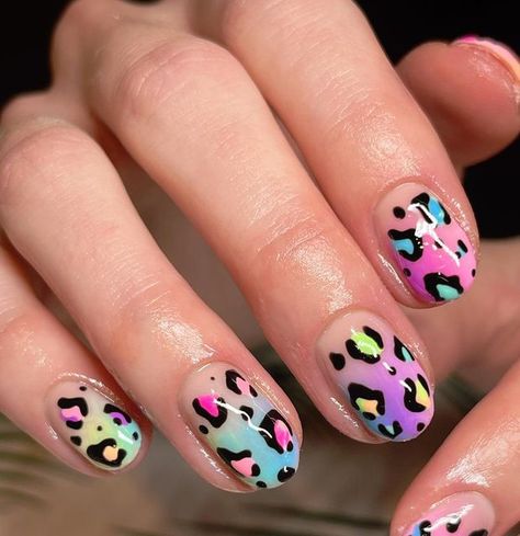 Rainbow Leopard Print Nails, Colorful Cheetah Nails, Colourful Leopard Print Nails, Cheetah Summer Nails, Leperd Nails, Colorful Animal Print Nails, Bright Leopard Nails, Rainbow Leopard Nails, Bright Animal Print Nails