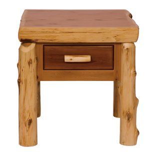 Oak Idea End Table | Wayfair Log End Tables, Lodge Furniture, Cedar Stain, Northern White Cedar, Cedar Log, Black Forest Decor, End Tables With Drawers, White Cedar, Log Furniture