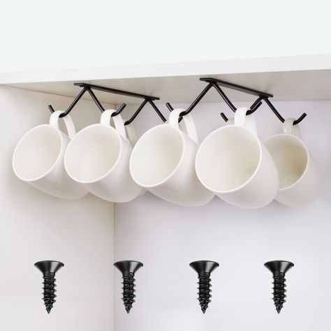 Coffee Cup Rack, Hanging Mugs, Diy Coffee Station, Coffee Cabinet, Cup Rack, Coffee Mug Holder, Coffee Cup Holder, Cup Hooks, Hanger Organizer