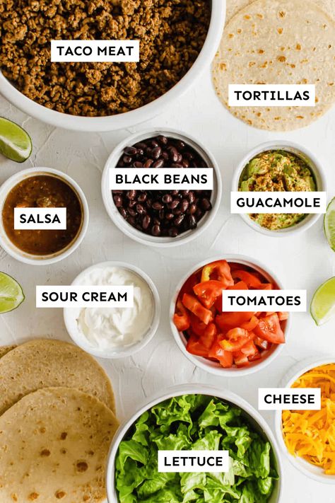 Everything you need to make your own Taco Bar at home. Delicious ingredients and practical tips on how to serve this easy dinner to your family or even a group of people. Mexican Dinner Party Decorations, Mexican Dinner Party, Bar At Home, Guacamole Salsa, Dinner Party Decorations, Party Food Buffet, Taco Party, Mexican Dinner, Cilantro Lime Chicken