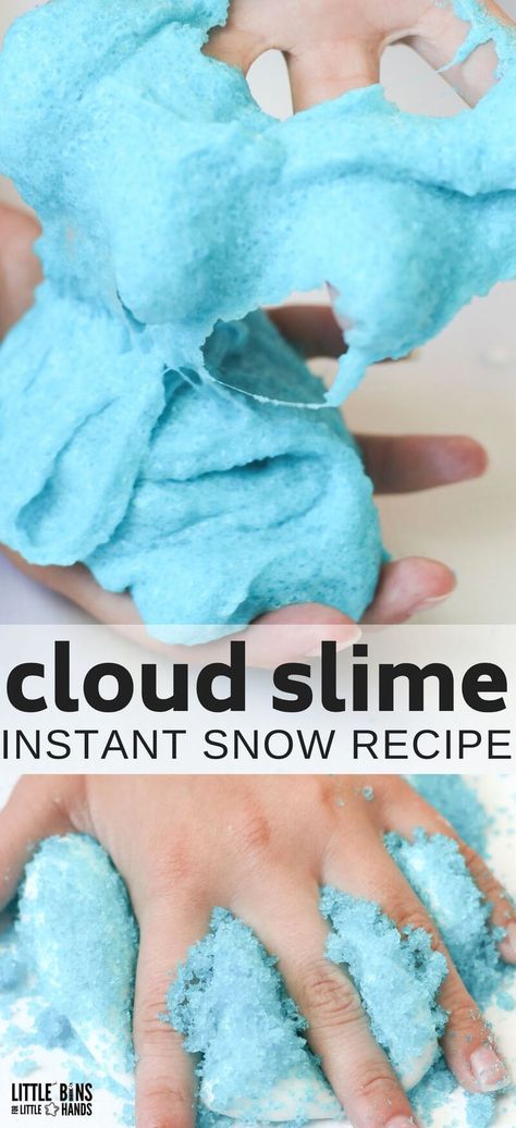 Instant snow isn't just for winter activities! It's now an AWESOME mix-in for any of our base slime recipes. We are going to show you how to make our cloud slime recipe with instant snow  the kids will go crazy for!  Homemade slime is all about experimenting with basic slime recipes and coming up with new slime creations. The best slime recipes with the best slime ingredients equal an AMAZING slime making experience. #slime #slimerecipe #howtomakeslime #cloudslime #snowslime Instant Snow Slime, Quick And Easy Art Projects, Cloud Slime Recipe, Slime Recipies, Slime Activities, Diy Putty, Winter Art Ideas, Easy Art Projects For Kids, Basic Slime Recipe