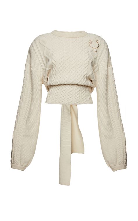 Magda Butrym - FW19 | Braid City white cable-knit wool & cashmere blend sweater ($1,195) Luxury Sweater, Magda Butrym, Cashmere Blend Sweater, Looks Chic, Looks Vintage, Luxury Outfits, Moda Operandi, Fashion Item, Fashion Collection