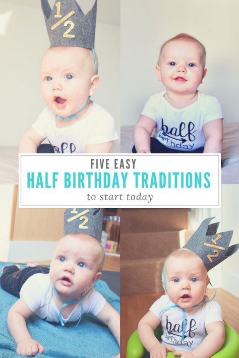 Easy, fun & cheap half birthday traditions to start today! Six months old or six and a half, fun half birthday celebrations for the whole family that can be started at any time! 6 Month Birthday Invitation, First Half Birthday 6 Months, Half Birthday Traditions, Half Birthday Celebration Ideas, 6 Month Old Half Birthday Ideas, Six Months Birthday Ideas, Halfway To One Birthday Ideas, 6 Month Celebration Half Birthday, Half Birthday Ideas 6 Months