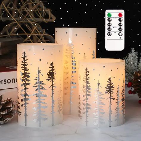 Highland Dunes Battery Operated Flickering Led Flameless Candles With Timer And Romote, Set Of 3, Glass Effect Ocean Themed Flameless Candles With Starfish And Shell Decals For Home, Party Décor & Reviews - Wayfair Canada Silver Xmas Tree, Flameless Candle Decor, Flameless Candles With Timer, Flameless Candle Set, Holiday Party Themes, Electronic Candles, Candle Crafts Diy, Tree Decals, Led Pillar Candle