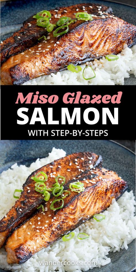 Infused with classic Japanese seasonings and lip-smacking umami, miso glazed salmon is the juiciest, meltiest flaky salmon you’ll ever eat! Ready in 30 mins, for a fancy dinner or just “because”. Vietnamese Salmon Recipes, Miso Recipes, Miso Recipe, Miso Glazed Salmon, Asian Salmon, Miso Salmon, Healthy Asian Recipes, Miso Glaze, Easy Japanese Recipes