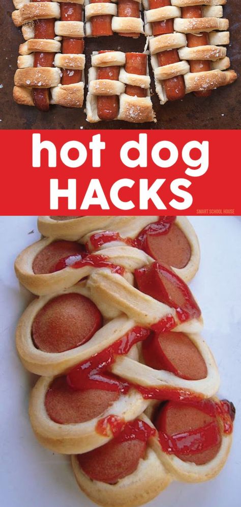 Hot Dog Hacks! 15 genius ways to eat a hot dog! These are fun ideas that make eating hot dogs even more fun! Find out some new ways to eat up your hot dog stash in the freezer! #hotdogs #hacks #recipes #food #creativeideas Wrapped Hot Dogs, Shapes For Kids, Hot Dog Recipes, Dog Hacks, Dog Recipes, Fun Kids Food, Easy Food To Make, Popular Recipes, Hot Dogs