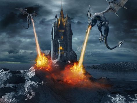 Dragons attacking the castle. Two dragon attacking the dark gothic castle #Sponsored , #advertisement, #AD, #attacking, #gothic, #dark, #Dragons Two Dragons, Gothic Artwork, Cool Fire, Gothic Castle, Dragon Images, Library Wall, Quote Of The Week, Fantasy Castle, 3d Object