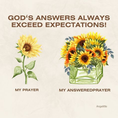 Have you ever noticed how God’s answers to our prayers often exceed our expectations? 🌻 We ask for a single sunflower, and He blesses us with a whole field. His generosity knows no bounds, and His love for us is boundless. When we come to Him with our requests, we can trust that His response will always be more abundant and gracious than we can imagine. So, as you pray, remember that God’s plans for you are grander than your dreams. He delights in surprising you with His goodness. 🌼💛 #J... Come As You Are, God Answering Prayers, Christian Library, Lord Quotes, Single Sunflower, God Answers Prayers, Goodness Of God, God's Plans, Christian Affirmations