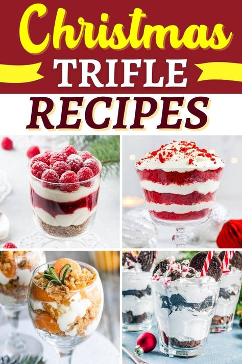 Fruit Cocktail Trifle, Mini Christmas Trifle Desserts, Christmas Truffle Bowl Desserts, Christmas Trifle Recipes Holidays, Xmas Trifle Recipes, Mini Christmas Trifle, Christmas Parfait Desserts, Christmas Trifle Recipes Easy, Christmas Dessert Trifle