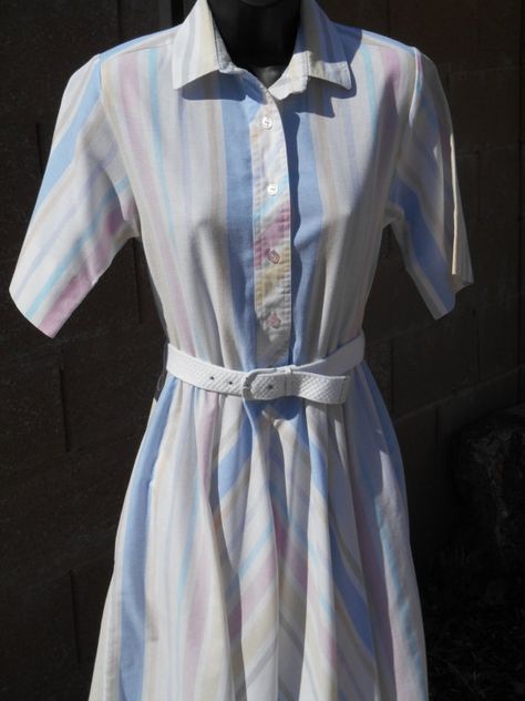 80s Dresses Casual, 80s Pastel, Stripes Dress, 80’s Fashion, 80s Women, Vintage Dress 80s, Pastel Dress, Petite Dress, Garden Dress