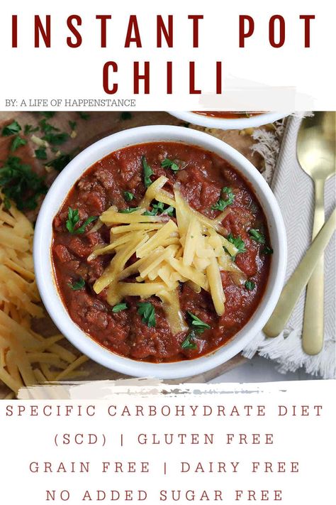 This rich and flavorful ground beef chili can be made in either an Instant Pot or slow cooker. The recipe follows the specific carbohydrate diet (SCD) and is gluten free, grain free, dairy free, soy free, and added sugar free. Specific Carbohydrate Diet Recipes, Instant Pot Chili, Low Fat Diet Plan, Ground Beef Chili, Scd Diet, Dairy Free Soy Free, Healthy Foods To Make, Scd Recipes, Autoimmune Diet