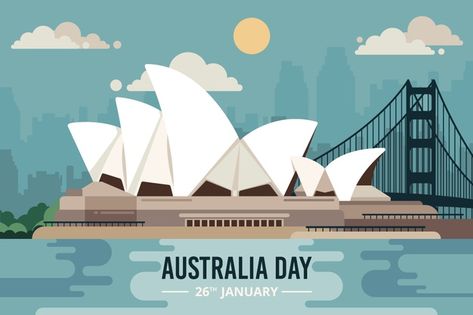 Sydney opera house in flat design Free V... | Free Vector #Freepik #freevector #design #house #flag #celebration Sydney Opera House Illustration, Sydney Opera House Painting, Sydney Opera House Drawing, Sydney Illustration, Australia Illustration, Opera House Sydney, Australia Crafts, Landmark Poster, Around The World Theme