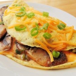 Mushroom, Scallion, and Cheese Omelet Mushroom And Cheese, Easy Omelet, Ham And Cheese Omelette, Baked Omelet, Cheese Omelet, Mushrooms And Onions, Packed Breakfast, Omelets Recipe, Mushroom And Onions