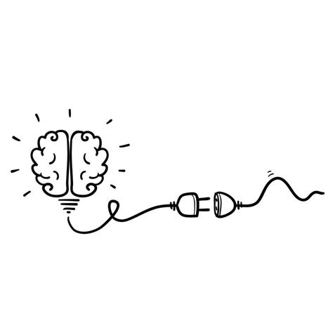 Cute Brain Doodle, Brain Drawing Creative, Light Bulb Doodle, Bulb Doodle, Brain Doodle, Brain Sketch, Light Bulb Drawing, Brain Vector, Brain Drawing