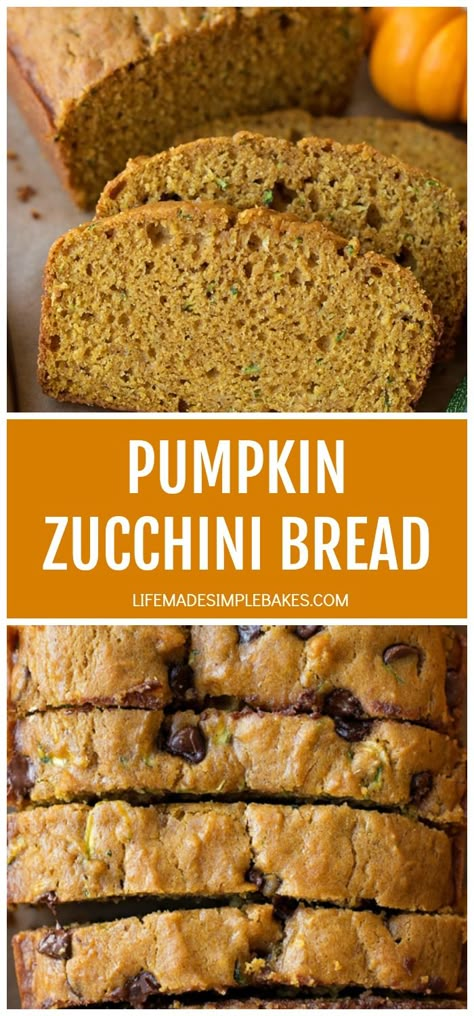 Zucchini Chocolate Chip Bread, Pumpkin Zucchini Bread, Zucchini Tarte, Pumpkin Zucchini, Bread Pumpkin, Zucchini Chocolate, Healthy Pumpkin Bread, Chocolate Chip Bread, Bread Easy