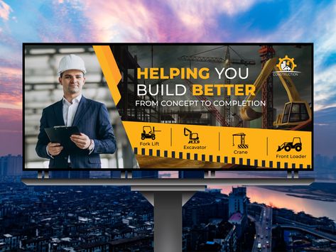 Billboard Construction Design, Billboard Poster Design, Construction Billboard Design, Billboard Design Ideas Graphics, Roofing Ads, Billboard Design Advertising, Billboard Design Inspiration, Billboard Design Ideas, Construction Banner