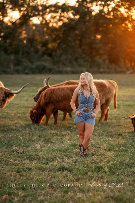 texas sunset senior portraits with highland cows Highland Cow Senior Pictures, Senior Pictures With Cattle, Senior Photos With Cows, Senior Farm Pictures, Senior Pictures With Cows, Country Graduation Pictures, Unique Senior Picture Ideas Creative Fun, Western Senior Pictures Outfit, Barn Senior Pictures