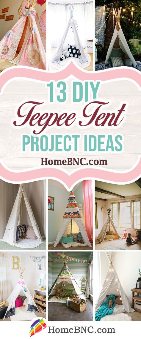 Best DIY Teepee Tent Ideas Teepee Tent Decorations, Teepee Decor Ideas, Diy Cheap Teepee Tent, Teepee House, Diy Sleep Over Teepee, Slumber Party Teepee Diy, How To Make Teepee Tent For Sleepover, Blanket Tent For Kids, Teepee Pattern