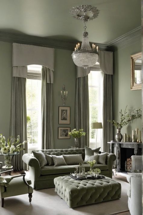 What’s the Ultimate Luxury with Sage Green and Pewter? Sitting Room Magic Explored [2024] #Ad #homedecor #homedesign #fixhome #Painthome #interiorarchitecture Heritage Green Living Room, Green And Grey Living Room, English Manor Houses Interior, Victorian Sitting Room, Sage Living Room, Manor House Interior, Dark Green Living Room, Green Sofa Living Room, Green Inspo