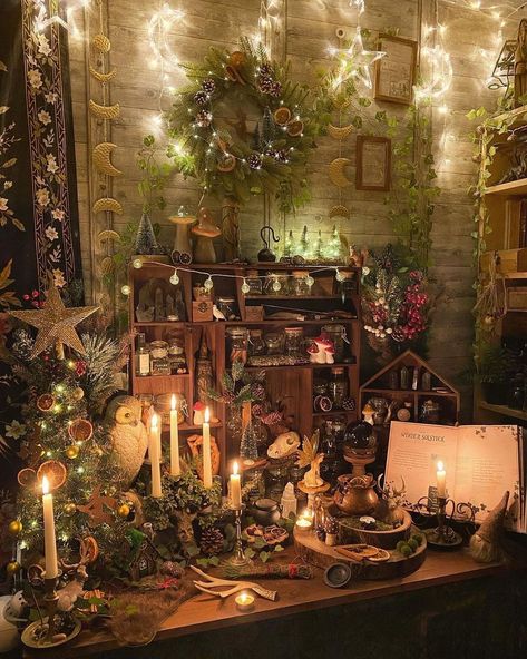 Lunar Spell on Instagram: “Goals 🌙 . Credits 🖤 @lena_fox_art . #witch #witchy #witchcraft #witches #witchesofinstagram #witchyvibes #witchythings #witchystyle…” Dark Cottage Core, Fairy Room, Witchcraft Altar, Pagan Decor, Instagram Goals, Witch Cottage, Dark Christmas, India School, Winter Fairy