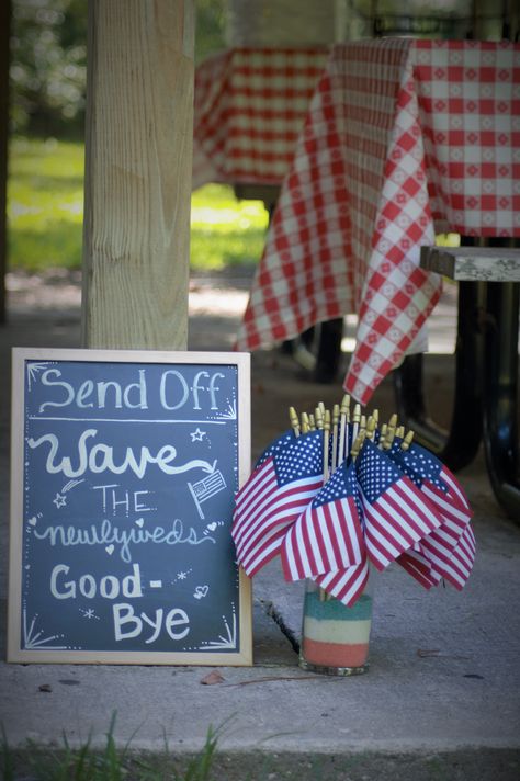 4th of July Wedding - Send Off - American Flags American Themed Wedding, July 4 Wedding, 4th Of July Wedding Ideas, Red White And Blue Wedding, Fourth Of July Wedding, Americana Wedding, July 4th Wedding, 4th Of July Wedding, Wedding Flags