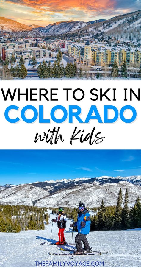 Looking for kid-friendly ski resorts in Colorado? These top five destinations have the best slopes, lessons, and activities for kids of all ages. Check out our guide to family skiing in Colorado! #FamilyTravel #SkiingWithKids #WinterVacation skiing with kids | Colorado with kids | best ski resorts Ski Resorts In Colorado, Colorado With Kids, Skiing In Colorado, Best Family Ski Resorts, Colorado Ski Trip, Family Skiing, Family Ski Vacation, Resorts For Kids, Colorado Towns