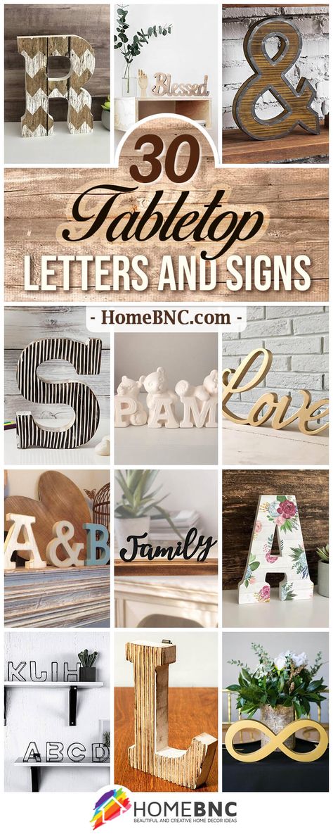 Best Tabletop Letters and Signs How To Decorate Wooden Letters Initials, Decorate Letter Ideas, Wooden Initial Letters Wall Decor, Name Letters Diy, Wooden Letter Decoration Ideas, Initial Letter Decor, Diy Letter Decor, Diy Monogram Letters, Wooden Monogram Letters