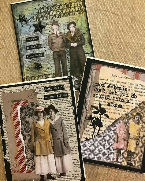 Tim Holtz Paper Dolls, Trendy Collage, Tim Holtz Cards, Mixed Media Cards, Mixed Media Journal, Atc Cards, Ranger Ink, Vintage Junk Journal, Mixed Media Art Journaling