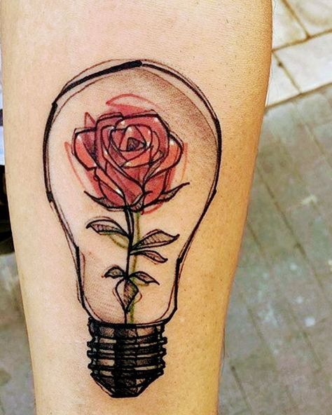 Rose in a Lightbulb tattoo 16 Tattoo, Flower Tattoo Drawings, Beautiful Flower Tattoos, Illustration Tattoo, Tattoo Zeichnungen, Cat Tattoos, Tiny Tattoo, Tattoo Artwork, Tattoo Love