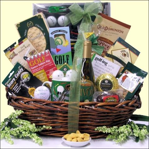 Fall Festival Themed Auction Basket Ideas Golf Closet, Fundraising Baskets, Silent Auction Basket, Tricky Tray, Raffle Ideas, Snack Gift Baskets, Silent Auction Baskets, Fathers Day Gift Basket, Creative Gift Baskets