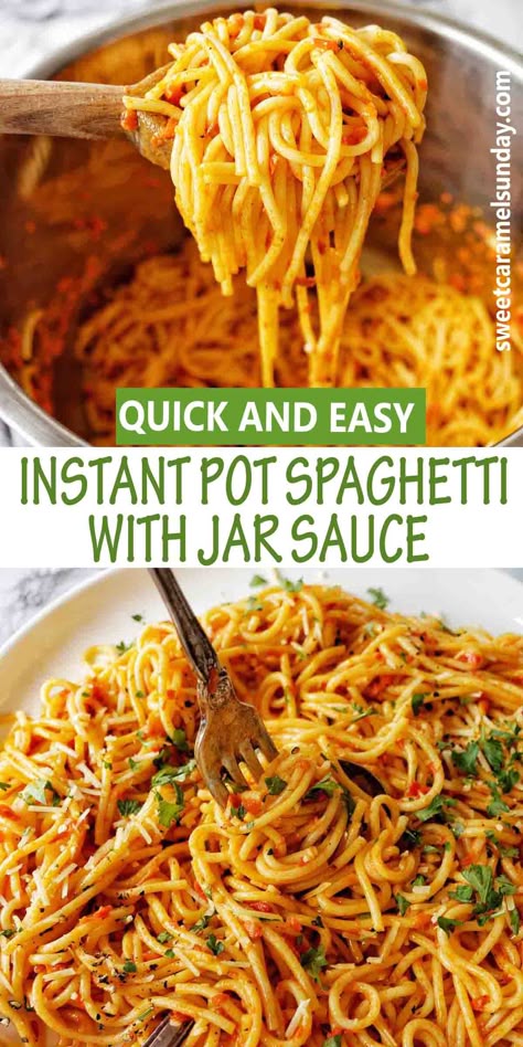 Spaghetti With Jar Sauce, Spaghetti Ideas, Easy Instant Pot Spaghetti, Pressure Cooker Spaghetti, Instant Pot Spaghetti Recipe, Pressure Cooker Pasta, Instant Pot Spaghetti, Spaghetti Bolognese Recipe, One Pot Spaghetti