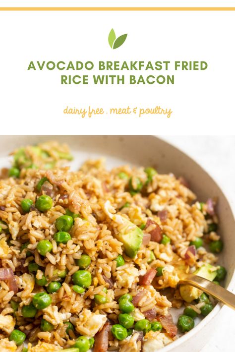 Inspiralized: Avocado Breakfast Fried Rice with Bacon Avocado Fried Rice, Fried Rice With Bacon, Rice For Breakfast, Turkey Bacon Avocado, Inspiralized Recipes, Breakfast Fried Rice, Rice Egg, Rice Peas, Fancy Salads