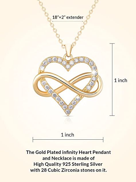 ​​AmazonSmile: Sash & Soph Infinity Heart Necklace for Women. Gold Plated 925 Sterling Silver Heart Necklace for Girlfriend, Love Heart Pendant on 18" Chain with 2" Extender : Clothing, Shoes & Jewelry Latest Necklace Design, Trendy Silver Jewelry, Cute Promise Rings, Heart Jewelry Necklace, Necklace For Women Gold, Fantasy Necklace, Diamond Pendants Designs, Wife Necklace, Art Jewelry Design