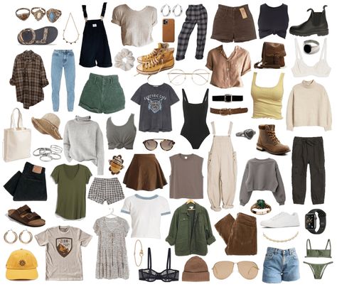 Dream Wardrobe outfit ideas | Simple, granola-inspired, capsule wardrobe Earthy Tones Capsule Wardrobe, Outfits Granola Aesthetic, Boho Grunge Capsule Wardrobe, Easy Granola Outfits, Hippy Capsule Wardrobe, Edgy Granola Outfits, Capsule Wardrobe Outdoorsy, Outfit Ideas Nature Aesthetic, Granola Alternative Style